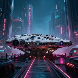 an art deco brutalist futuristic scifi spacestation city millenium falcon, with neon light walkways, high dynamic range, ilm, beeple, star citizen halo, mass effect, bladerunner, Elysium, Stephane martiniere