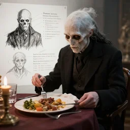 lovecraftian thing eating dinner, character sheet, character design, contrast, deep focus, turnaround, highly detailed, dramatic lighting, digital painting, artstation, concept art, matte, sharp focus, illustration, elegant, art by artgerm and greg f and alphonse mucha.