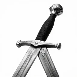 highly detailled black and white photography of a viking sword, stock image, white background