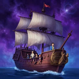 purple and blue space background, pirate ship, behance hd artstation, style of jesper ejsing, by rhads, makoto shinkai and lois van baarle, ilya kuvshinov, rossdraws