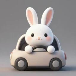 bunny driving a car, studio photo, shutterstock