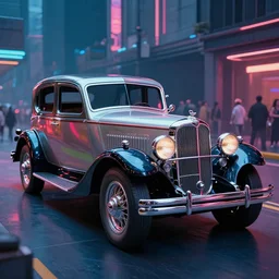 full color photo of cyberpunk version of a 1 9 3 0 cadillac v 1 6