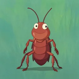 anthropomorphous cockroach character, 2d, cartoon style, by Tim Burton, studio ghibli, full body