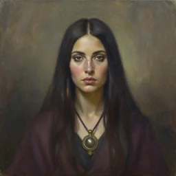 portrait a female shaman wizard, oil on cavas, painting by jeffrey catherine jones and enki bilal