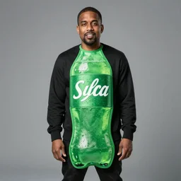 kanye wearing a green soda bottle costume
