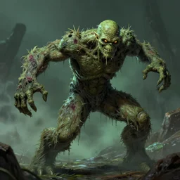 swamp thing in a dynamic action pose, forward angle, by stephen gammell
