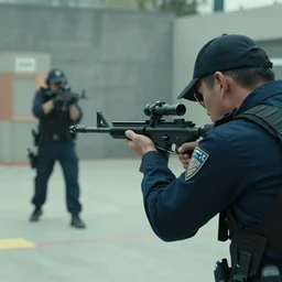 a sniper engaged in a shootout with the police, film still, action movie, 8k