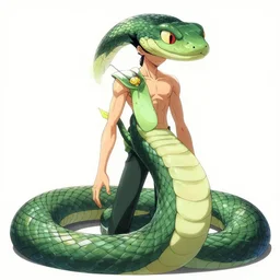 a male anime character, half snake half human, serpent body, naga, kentaro miura art style