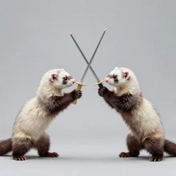 2 ferrets sword fighting