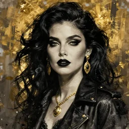 black gold stylized mafia queen portrait, grunge art, dan mumford, victo ngai, alena aenami