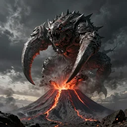 giant claw emerging from a volcano, by Andreas Rocha + Ted Nasmith, dark, epic, masterpiece, highly detailed, 8k resolution, trending on art station