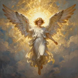 Angel with many many wings, backlit by golden sun, realistic painting, classical painting, high definition, digital art, matte painting, vibrant, mystical, fantasy art, very detailed, realistic