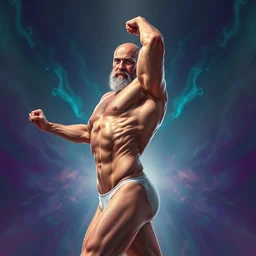charles dance in a speedo flexing his muscles, abstract background, alphonse mucha, rhads, ross tran, artstation, artgerm, octane render, 1 6 k