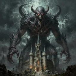 giant lovecraftian monster looms over a castle, high fantasy, horror highly detailed, digital painting, artgerm and greg rutkowski and alphonse mucha
