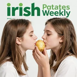 irish magazine cover for potatoes weekly with young woman kissing potatoes