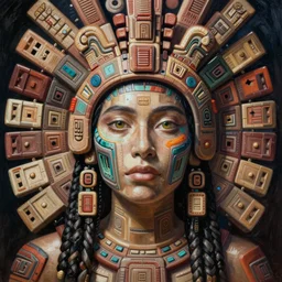 beautiful aztec inca woman half - length portrait by eddie mendoza hyperrealism expressive eyes cyborgess tunnel checkmates symmetrical very very detailed giger beksinski