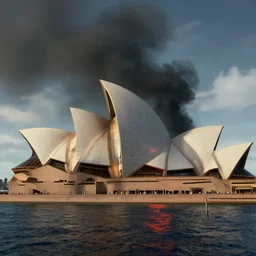 The Australian Opera House gets nuked, Real Event, Historical Event, Horror, Disaster, Realistic, HDR, Unreal engine 7