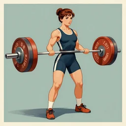 womens weightlifting barbell, very coherent, 1 9 5 0 s propaganda poster art, two tone, muted colors