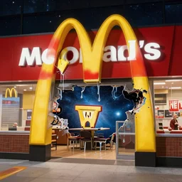 a tear in the space time continuum opening up in a mcdonalds lobby