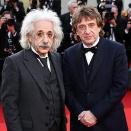 Albert Einstein meeting stephen hawking on the red carpet