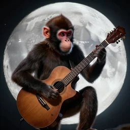 monkey playing a guitar at the moon, by greg rutkowski, cinematic, global light, canon