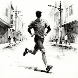 man running in a street, ink - n 4