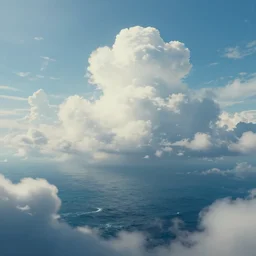 beautiful matte painting of a dreamy ocean with clouds, sci - fi, daylight, blue sky, cinematic lighting, cinematic perspective, syd mead, john harris,