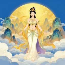 goddess of clouds and mountains, concept art, symmetrical, trending on artstation vivid color, complementary color, golden ratio, detailed, sharp lines, intricate, rainbowshift by andrei riabovitchev, by peter mohrbacher, by gustave dore, by maxfield parrish, by alphonse mucha, deviantart, octane render