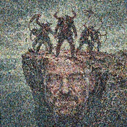 slaughter of demons on a cliff overlooking a large floor with Walter White's face on, Greg Rutkowski