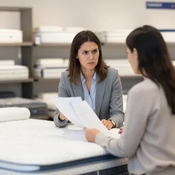 “an angry customer at a mattress store”
