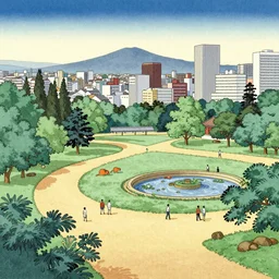 Zoo park in city, Hasui Kawase