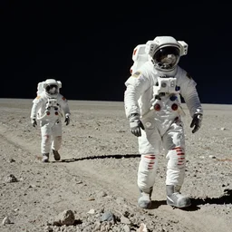 astronauts hiking on a desolate planet. chris moss