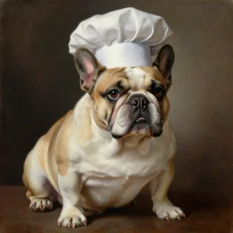high quality neoclassical portrait of a fat french bulldog chef, very detailed, oil on canvas.