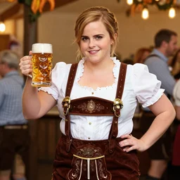 Chubby Emma Watson dressed in lederhosen serving as a Beer Maid at Ocktoberfest