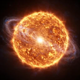 a sun in another galaxy in the process of going supernova, up close, hyper realistic, rendering, futuristic, in space