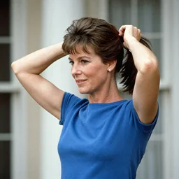nancy reagan pulling her hair into a ponytail