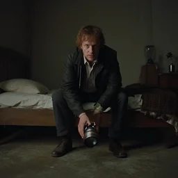 there's something under my bed, film still from the movie directed by denis villeneuve and david cronenberg with art direction by h. r. giger and bernie wrightson, wide lens