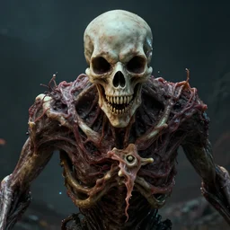 monster with bones protruding from its face, flesh, cinematic lighting, horror, lovecraftian, cosmic horror, octane render, unreal engine, highly detailed, inspired by cronenberg and guillermo del toro, render by shabab alizadeh and maximus jacobs