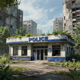 a beautiful hyperdetailed highly detailed police station abandoned urbex city industrial architecture nature by etel adnan, meadow cyberpunk uv light, archdaily, wallpaper, highly detailed, trending on artstation.