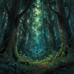 fantasy magic forest, by ghibli, pixar, disney, dark, albert bierstadt, 4 k, high detail