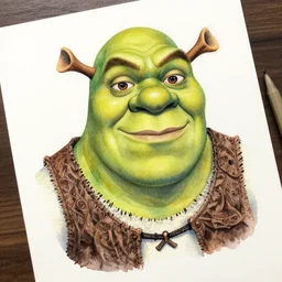 water color art on paper, shrek portrait, highly detailed, artstation, masterpiece