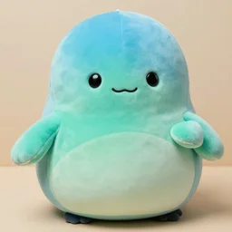 a soft ombre blue green stuffed octopus, squishmallow, squishmallows, smiling, round