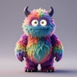 3 d model of adorable evil furry monster with glowing eyes by alexander jansson : 1 | centered, rainbow colored fur, matte background : 0. 9 | by jim henson : 0. 7 | dave melvin : 0. 4 | unreal engine, deviantart, artstation, octane, finalrender, concept art, hd, 8 k resolution : 0. 8