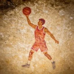 Ancient cave painting of a basketball player, photo