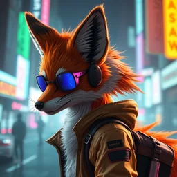 an anthropomorphic fox with a fluffy tail in cyberpunk 2 0 7 7