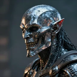 hyperrealistic highly detailed side portrait of chrome Jötunn smirking sharp concept art wayne barlowe hannah yata cinematic lighting 8k low angle shallow depth of field