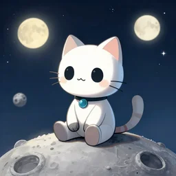 cute little robotcat sitting on the moon, fantasy, concept art, artstation, tyler edlin, feng zhu, pablo carpio, thomas karpi
