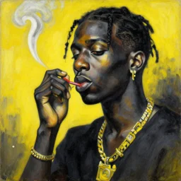 painting of wiz kahlifa smoking, black and yellow, an ultrafine detailed painting by natalia goncharova, pixiv, naive art, detailed painting, whimsical, cubism - 4