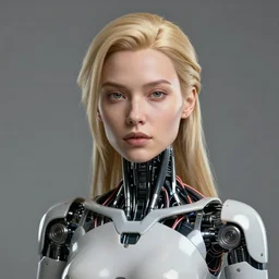 robot with human face, female head, bust, woman human face, human face realistic, human head, human head with blonde hair, blonde hair human head, blonde hair, human realistic face, human head skin, cyborg frame concept, cyborg by ales-kotnik, sci-fi android female, the body is made of wires, robotic body, cyborg body, cyborg bust body, robot body cyborg
