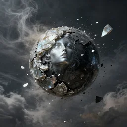 dark matter surrealism breaks into fragments, the mother - of - pearl sky and the black sphare, silver, wind and dust, height detailed hd realistic 8 k